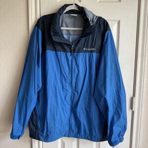 Columbia XL Men’s Two Tone Blue Wind Breaker Jacket With Hoodie & Pockets